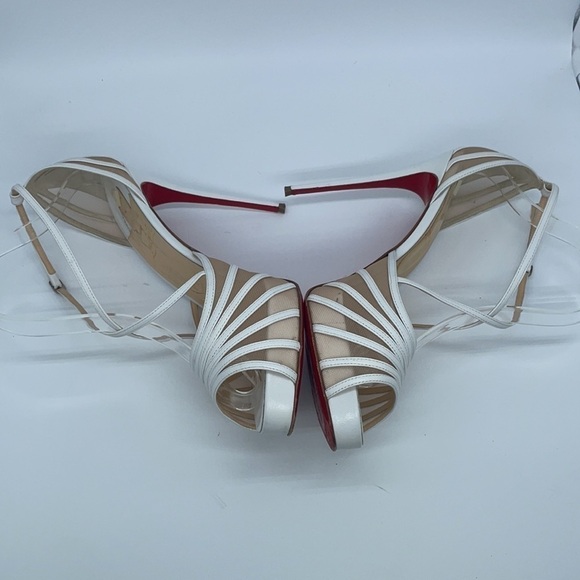 Christian Louboutin White leather Filamenta 120 Mesh Strappy heels peep toe 41.5 - Picture 4 of 9
